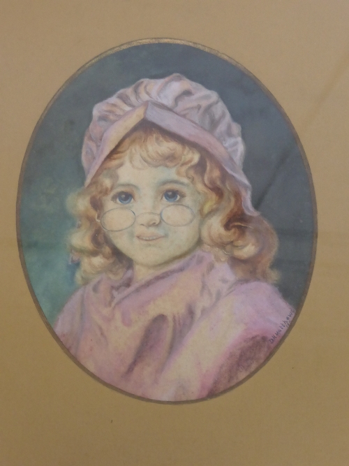 Original oval watercolour depicting a young girl, signed D Mathews, dated 1911, approx. size of
