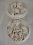 Two plaster plaques depicting children signed E W Wyer dated 1st June 1848, the second plaque