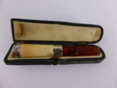 An Amber and silver coloured cigarette holder.