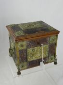 18th Century Brass and Leather Casket, decorative brass plaques to top and sides, the plaque to the