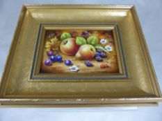 P. Gosling, painted porcelain plaque depicting ?Autumnal Fruit and Berries?, framed, approx. 16 x