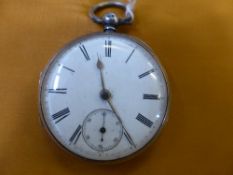 Gent`s silver cased pocket watch, Chester hallmark, white enamel face with Roman numerals.