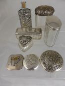 Miscellaneous Silver, including four silver hallmark trinket jar tops, together with a cut glass