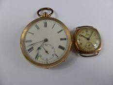 Gentleman`s 14k Gold Faced Pocket Watch, the watch having a white enamel face with Roman dial (waf)