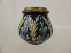 A Doulton Lambeth Ware Posy Vase, glazed foliate design, impressed marks to base nr 1877 and artist