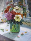 Oil on canvas - floral study, framed, approx. 53 x 63 cms.