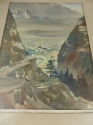 Watercolour depicting an Austrian mountain village scene, signed Ludwig `46, framed and glazed,