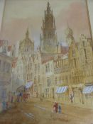 E. Hierit - Two Original Watercolours depicting Antwerp and Bruges Belgium, both framed and glazed,