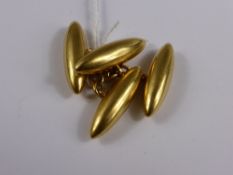 A Pair of 18ct Gentleman`s Hallmark Torpedo Cufflink, approx 8 gms