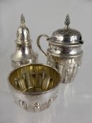 Solid Silver Victorian Cruet Set, Sheffield hallmark, m.m JDWD dated 1888, comprising pepper,salt