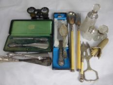 Miscellaneous Silver and Silver Plate, including silver topped perfume bottles, cut glass inkwell,