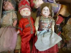 A Collection of Vintage Miniature Dolls including a Gypsy,Chinese ""Chewn-Hann""  cotton doll,