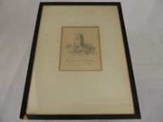 C Thomas - Circa 19th century pencil sketch depicting St Peter`s Church, Winchcombe, framed and