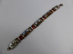 Gilt Metal and Enamel Italian Bracelet, depicting various monuments interspersed with beetles.