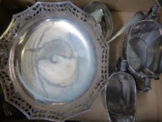 Miscellaneous silver plate including three fruit stands, salver, bowl, pepper, ladle, two crumb
