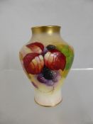 A Royal Worcester hand painted vase depicting blackberries, numbered 2491 to base.