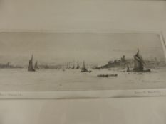 Steel engraving of a harbour scene, signed Frank Harding, glazed in an ebonised frame, approx. 32 x