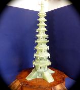 An Impressive Chinese 20th Century Jade Pagoda, the octagonal shaped pagoda comprises nine hand