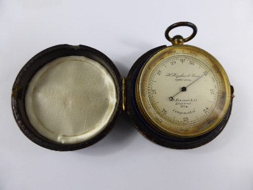 A Vintage Leather Cased Pocket Barometer, by H. Hughes & Sons, 9 Fenchurch Street, London.