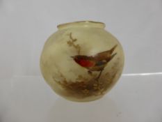 A Royal Worcester hand painted vase depicting a Robin numbered G161 to base.
