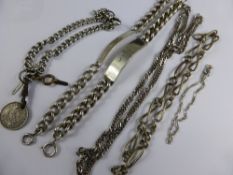 Quantity of Miscellaneous Silver, including two solid silver hallmark ID bracelets, silver fob