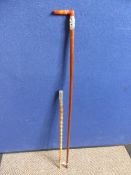 Agate handled walking stick with silver metal collar London hallmark together with split cane