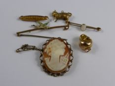 Collection of Gold and Other Jewellery, including a 9ct hallmark Cameo; Skull Charm; Cat Charm; 9ct