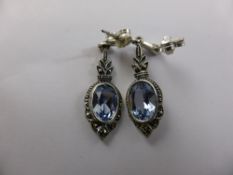 A Pair of Lady`s Silver and Semi-Precious Stone Drop Earrings.