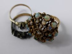 Lady`s 9ct Yellow Metal Fancy Opal Ring, together with two 9ct and silver heart rings, approx 9.