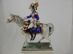 Two Hand Painted Frankenthal Wessel Porcelain Military Figures, depicted seated on horseback, the