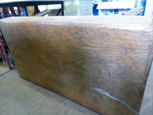 Vintage pig sticking bench, possibly elm, approx. 116 x 63 x 55 cms, the top being approx. 14 cms