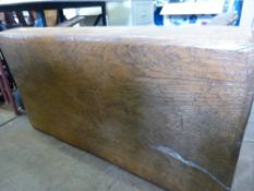 Vintage pig sticking bench, possibly elm, approx. 116 x 63 x 55 cms, the top being approx. 14 cms