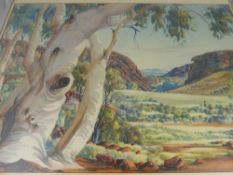 Albert Namatjira - print depicting a eucalyptus tree, signed to bottom right, approx. 49 x 34 cms.