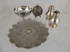 Miscellaneous Items including sterling silver Salt and Pepper and a Indian white metal filigree