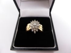 Lady`s 14K yellow gold diamond cluster ring, size J, approx. 5.8 gms.