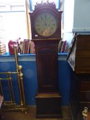 Victorian mahogany cased grandfather clock having John steel to the brass face with Roman numerals,