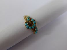 Antique Yellow Gold and Turquoise Lady`s Ring, the ring in entwined leaf form with engraving to