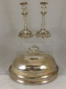 Quantity of Silver Plate, including meat dome, sauce boat, pepper and candlesticks.