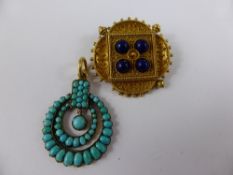 A Victorian 9 ct Gold Turquoise Drop Pendant, together with a 9ct gold gilded Edwardian Gold