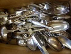 A collection of misc. silver and silver plate incl. flatware, galleried tray, bon bon dish, muffin