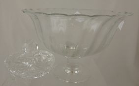 A quantity of cut glass including a large trifle bowl together with four cut glass vases and