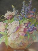 Still Life Study `Flowers in a Chinese Vase`, monogram RR, approx 56 x 44 cms