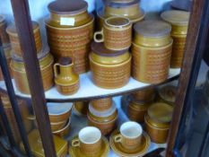 A collection of Hornsea Saffron Coffee service dated 1975 comprising seven cups, four saucers, three