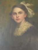 Samuel G. Enderby, British (1860-1921), Oil on board, Portrait of Constance Minshall, label to verso