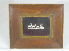 Whale Bone and Ivory Inlay Study of a Deer Herd, approx 12.5 x 9cms, framed and glazed.