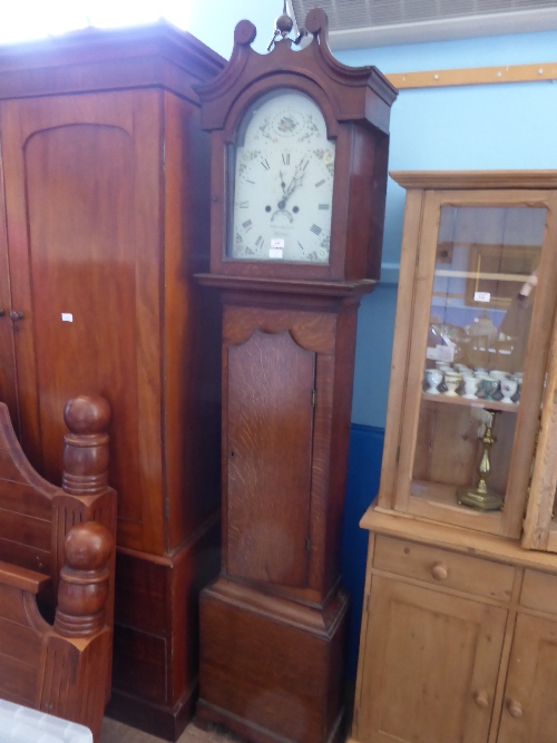 Circa 19th Century Oak Long Case Clock, the hand painted face by S.Handcomb Woburn, having minute - Bild 2 aus 4