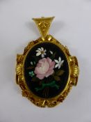 Continental 9ct Gilded and Mosaic Pendant, the ornate oval shaped pendant having finely worked