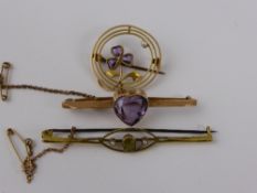 Miscellaneous Antique Jewellery, including Edwardian 9ct gold, heart shaped Amethyst pin brooch,