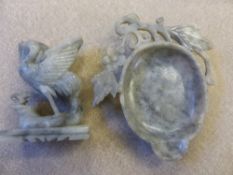 Three Chinese soapstone carvings including a crane, a Chinese brush washer and another brush