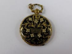 Antique 9 /14 ct Gold and Black Enamel William IV Mourning Locket, inscribed in `Memory of my